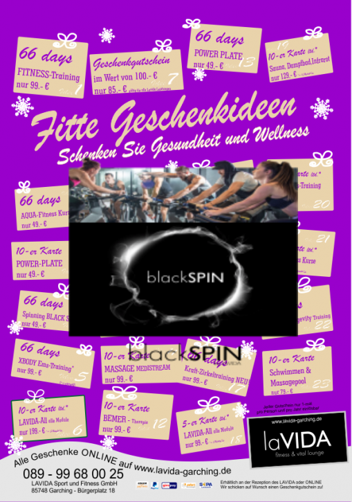 66 Tage SPINNING-Kurse inkl BLACK SPIN nur 49.- €